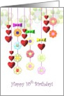 10th Birthday Strings of Colorful Flowers and Red Hearts card