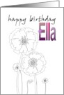 Birthday for Ella Black and White Flowers card