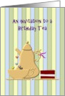 Invitation To a Birthday Tea Party Cute Tea Set and Chocolate Cake card