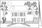 We’ve moved, From child to relatives, House and garden coloring book card