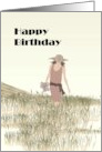 Birthday Greeting For Friend Sepia Of Lady Walking In A Field card