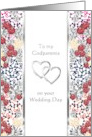 Congratulations Godparents On Wedding Day Florals And Silver Hearts card