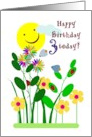 3rd Birthday Smiling Sun and Pretty Flowers card