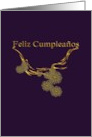 Spanish Birthday Greeting Abstract Floral Design In Gold card