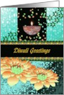 Diwali Oil Lamp Colorful Lights Abstract Patterns and Floral Blooms card