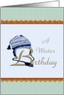 A Winter Birthday Woollen Hat and Falling Snow card