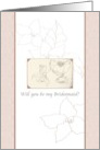 Be My Bridesmaid Floral Pencil Sketch Pink Patterned Banners card