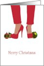 Christmas Red High Heels And Colorful Baubles card