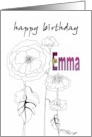 Birthday for Emma Black and White Floral Sketch card