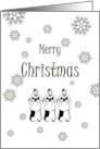 Christmas Carolers and Snowflakes Black and White card
