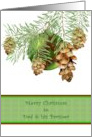 Christmas Greeting for Dad and Partner Spruce Cones and a Bauble card