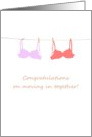 Congratulations moving in together, Bras on washing line card