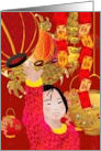 Joyful Chinese New Year Girl Waving Colorful Lanterns card