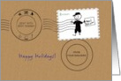 Christmas Holiday Greetings From Mailman Envelope And Postage Stamp card