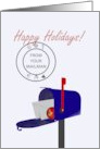 Holiday Greetings From Mailman Mail And Bauble In Mailbox card