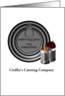 Custom Happy Holidays Canning Company to Customers Tin Cans Baubles card