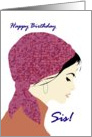 Birthday for sister, Lady wearing headscarf and hoop earrings card