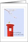 Season’s Greetings from Across the Miles Bird on Top of Red Letter Box card