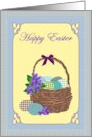 Easter Dyed Eggs in a Basket Decorated with Violets and a Bow card