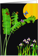 Butterflies Foliage Flora and Moon Blank card