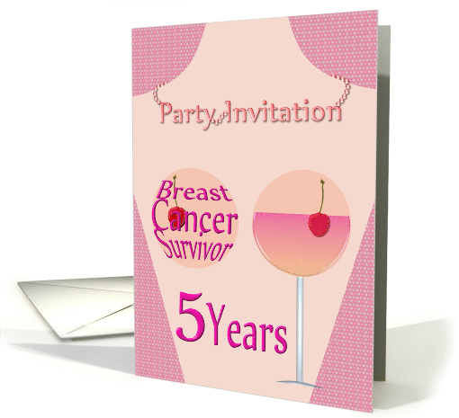 Pink Party Invite 5 Years Breast Cancer Survivor card (1012477)