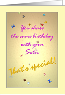 Sharing the Same Birthday with Sister Butterflies Dragonflies Stars card