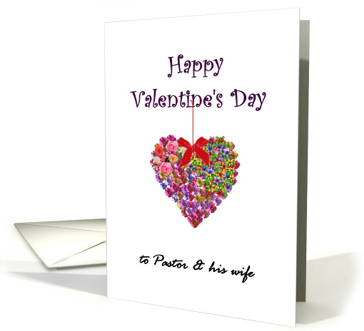 Valentine's Day for Pastor and Wife Floral Heart And Red Bow card