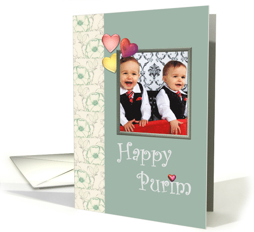 Purim Photocard Flowers And Colorful Hearts card (1034201)