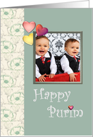 Purim Photocard Flowers And Colorful Hearts card