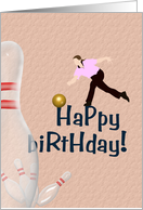 Bowling Birthday Ball And Pins Lady Bowler card