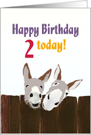 2nd Birthday Donkeys Looking Over a Wooden Fence card