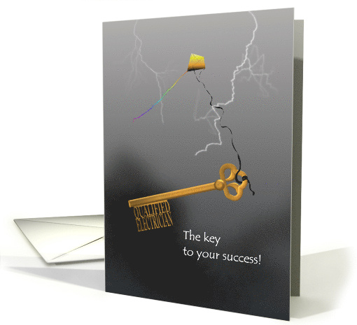 Becoming Qualified Licensed Electrician Kite and Key in a Storm card