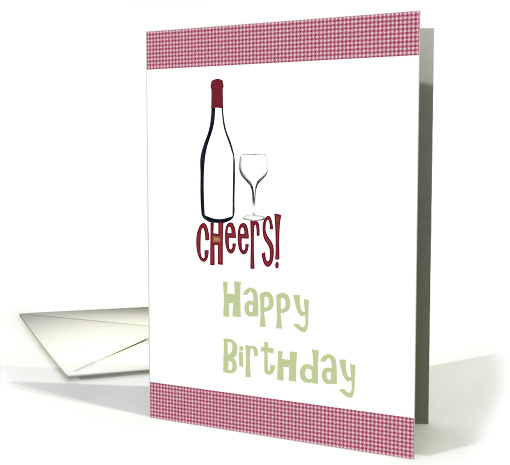 Birthday Cheers Sketch Of Wine Bottle And Glass card (1049521)