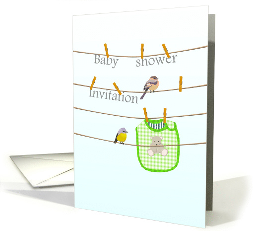 Baby Shower Invitation Birds and Bib on Washing Line card (1050823)