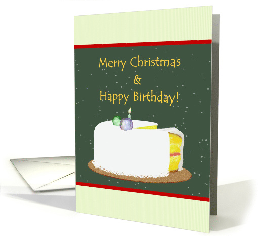 Birthday on Christmas Day Baubles and Candle on Sponge Cake card