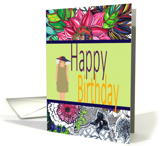 Birthday for Niece Lady in a Hat and Florals card (1052755)
