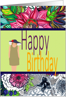 Birthday for Niece Lady in a Hat and Florals card
