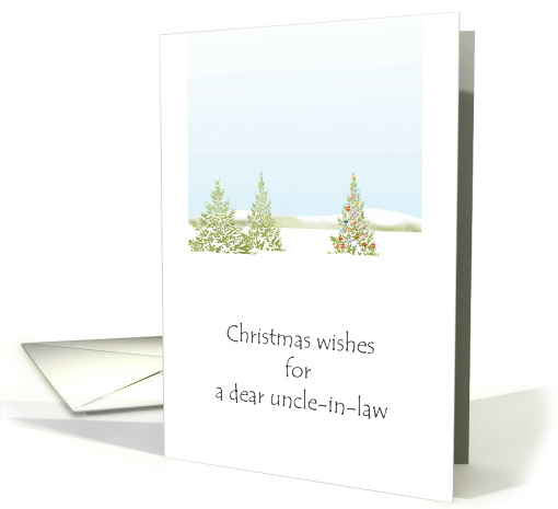 Uncle in Law Christmas Wishes Pretty Snow Scene Trees and Baubles card