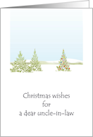 Uncle in Law Christmas Wishes Pretty Snow Scene Trees and Baubles card