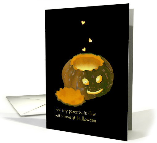 Halloween for Parents-in-Law Lit Pumpkin and Glowing Hearts card