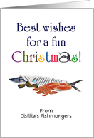 Customizable Christmas greeting fishmongers to customers, fresh seafood card