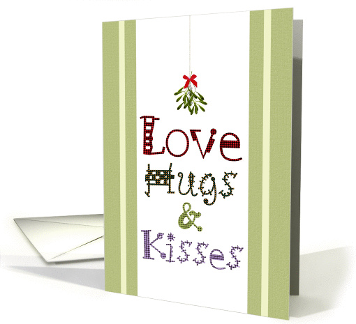 Christmas love hugs and kisses, mistletoe on a string card (1081620)