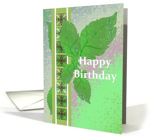 Birthday Water Droplets On Fresh Green Leaves card (1081880)