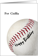 Happy birthday written on baseball, sports customizable name card
