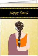 Happy Diwali, Back Profile of Lady in a Sari with Flowers in her Hair card