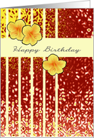 Yellow Hibiscus Blooms on Colorful Abstract Background Birthday card