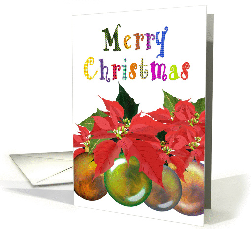 Christmas, poinsettias baubles and colorful letters card (1087668)