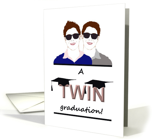 Graduation for Twin Boys Two Graduate Caps on Word Twin card (1087984)