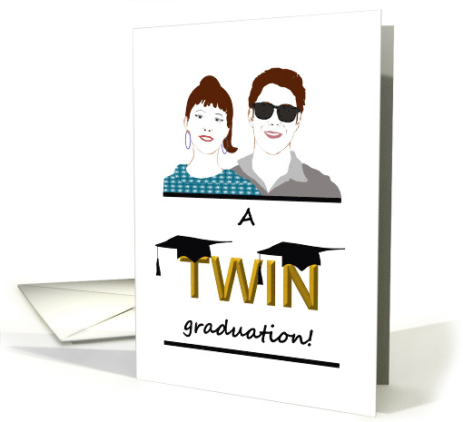 Graduation for Twin Boy and Girl Two Graduate Caps on Word Twin card