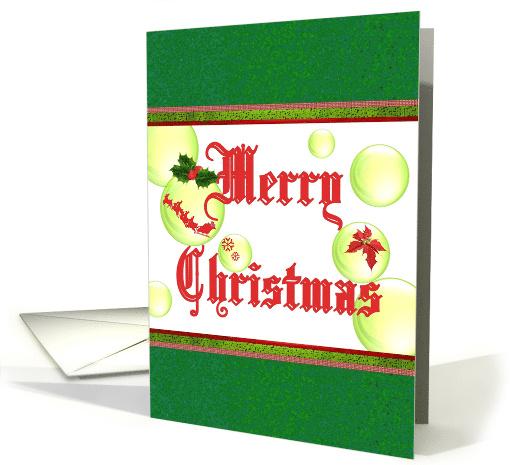 Christmas Bubbles Santa Reindeers Poinsettia Holly Berries Leaves card